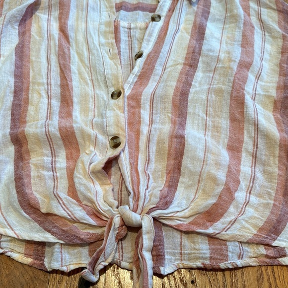 Thread + Supply cotton linen blend sunset stripe button up top size large - Picture 3 of 4